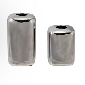 Bloomingville asymmetrical candlestick holders metallic silver liquid futuristic